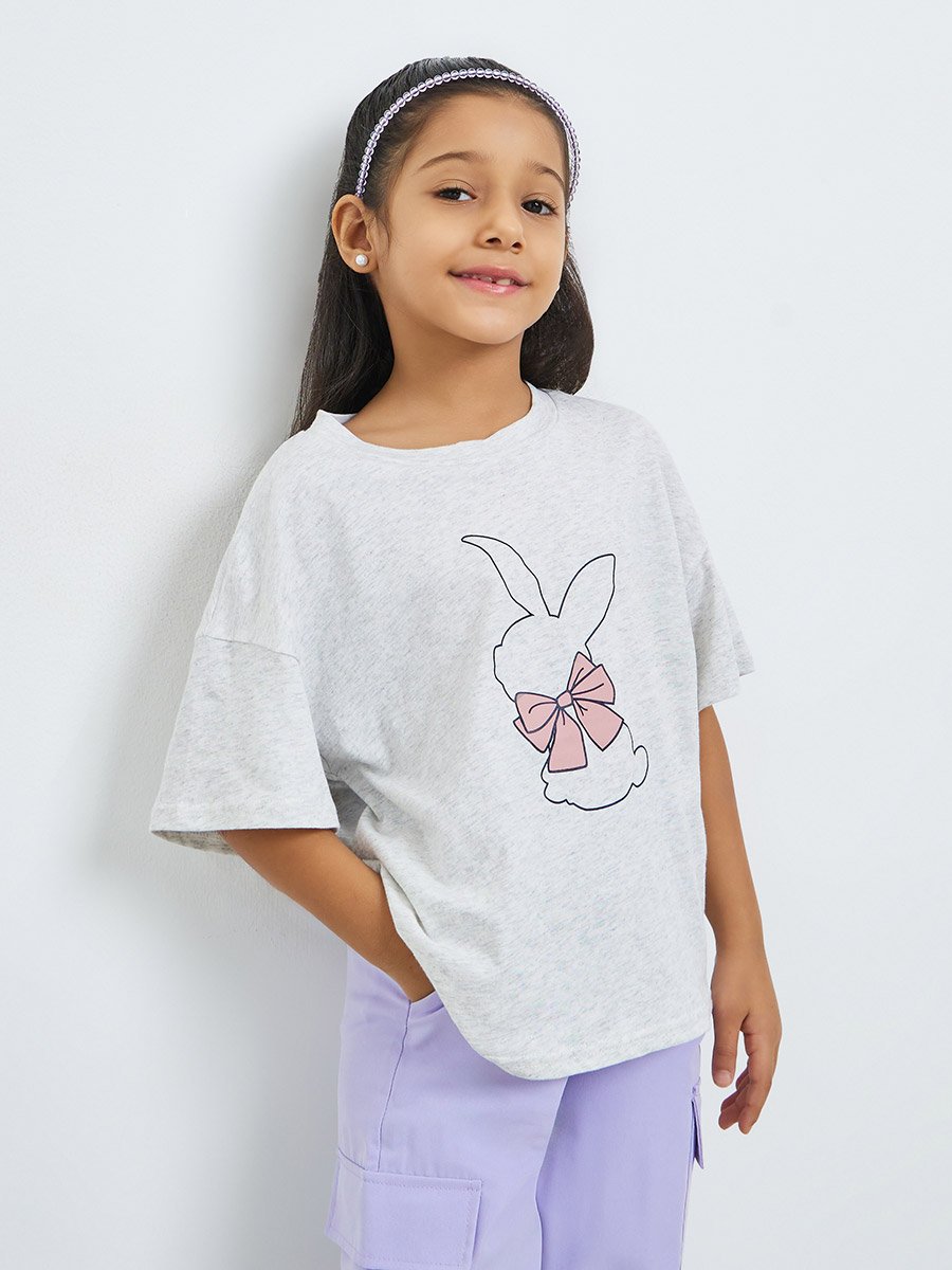 Girls Graphic Print Dropped Shoulder Short Sleeve T-Shirt