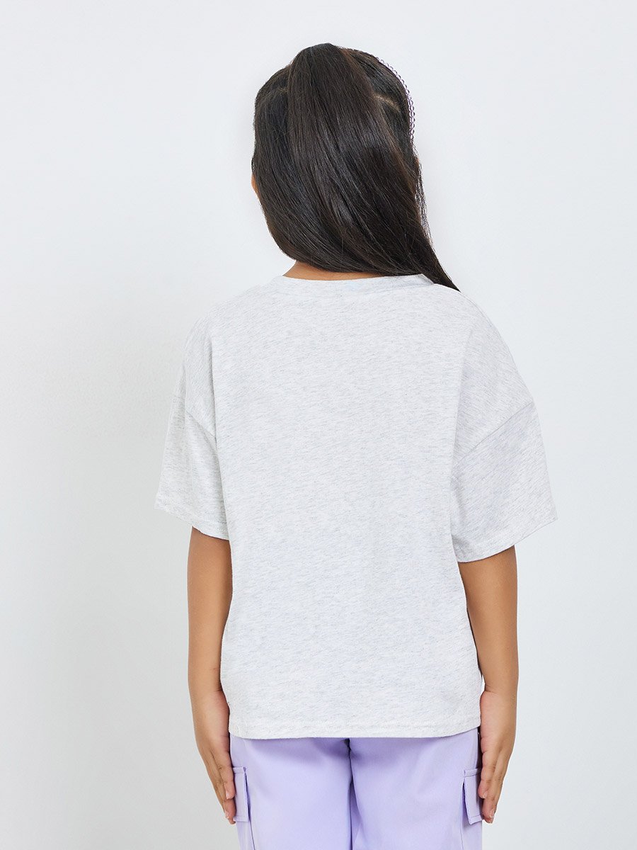 Girls Graphic Print Dropped Shoulder Short Sleeve T-Shirt