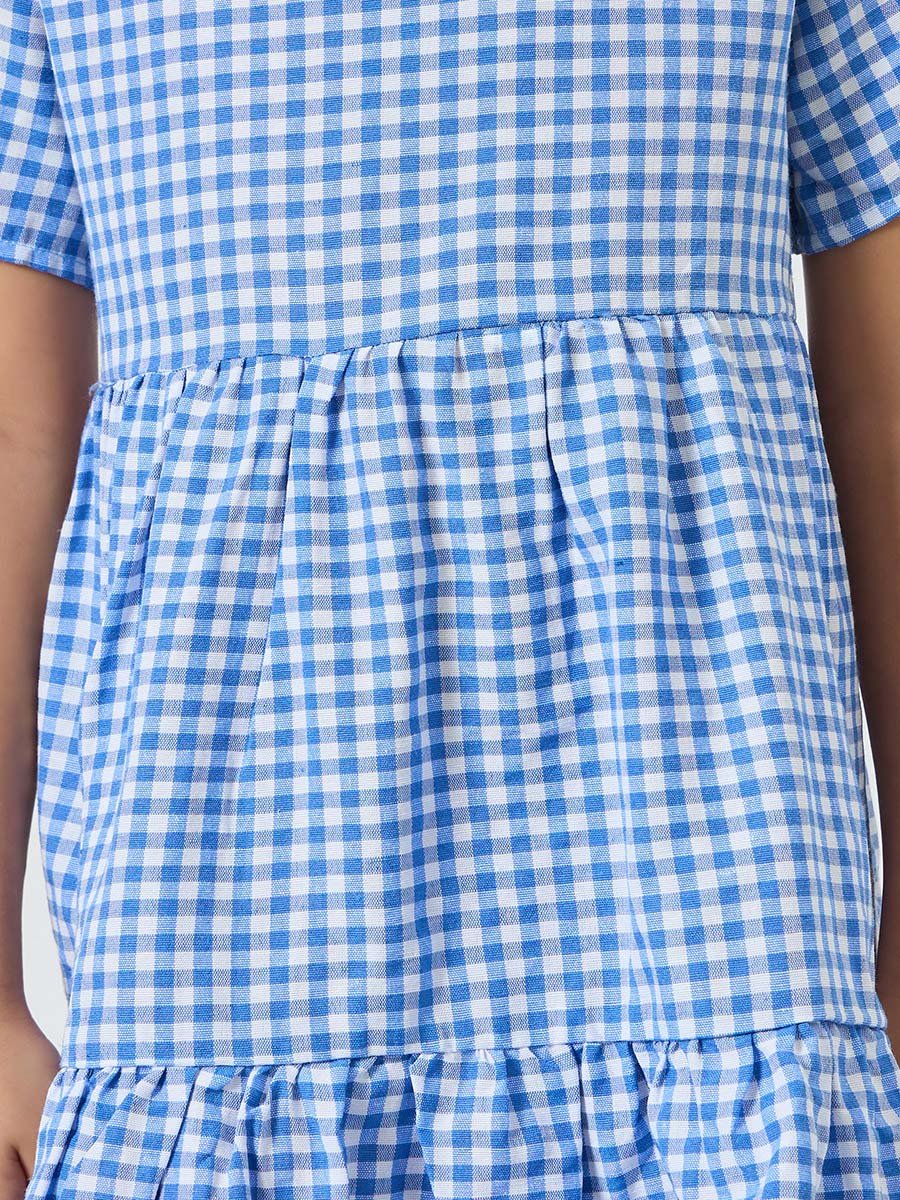 Girls Checked Short Sleeve Tiered Dress