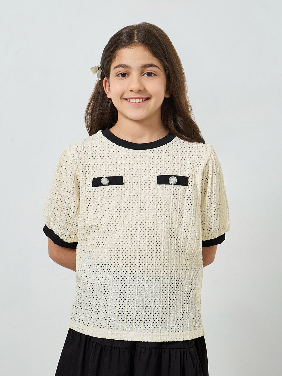 Teen Girls Contrast Trim Knit Top and Skirt Set