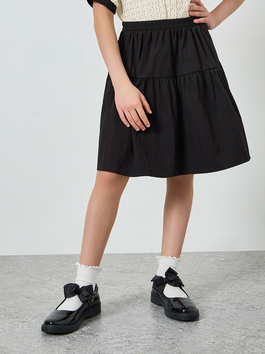 Teen Girls Contrast Trim Knit Top and Skirt Set