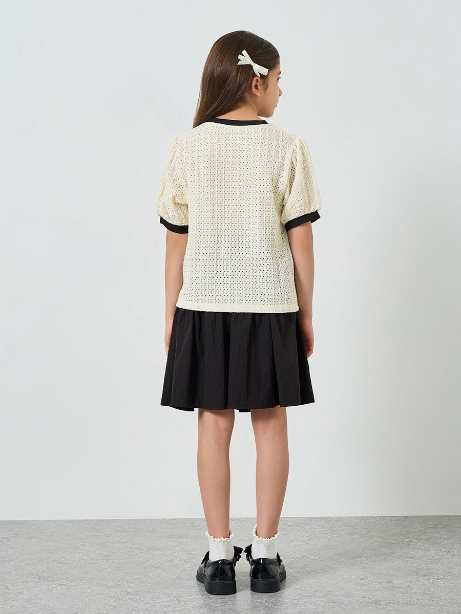 Teen Girls Contrast Trim Knit Top and Skirt Set