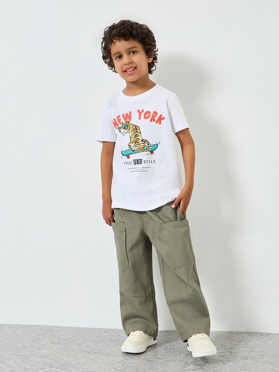 Boys Solid Elasticated Waistband Cargo Pants