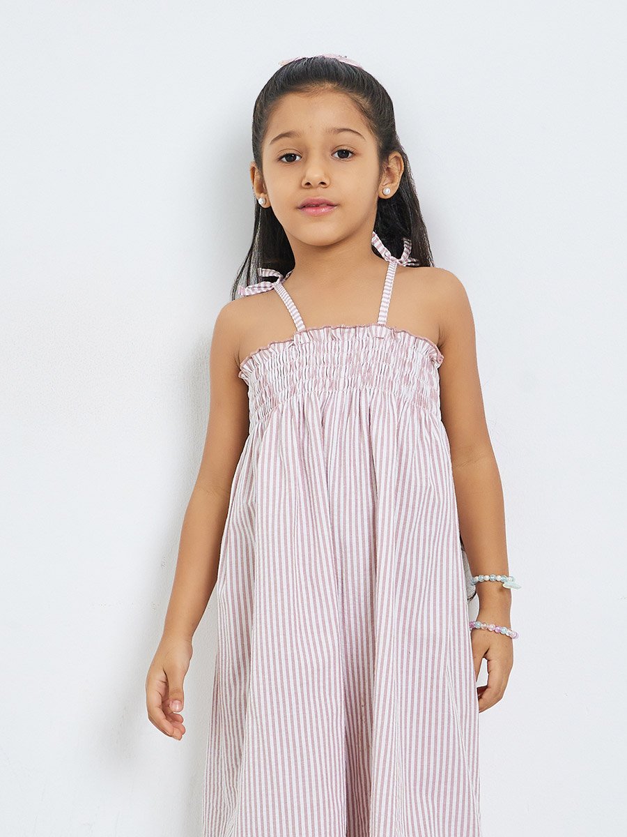 Girls Striped Smocked Wide Leg Jumpsuit