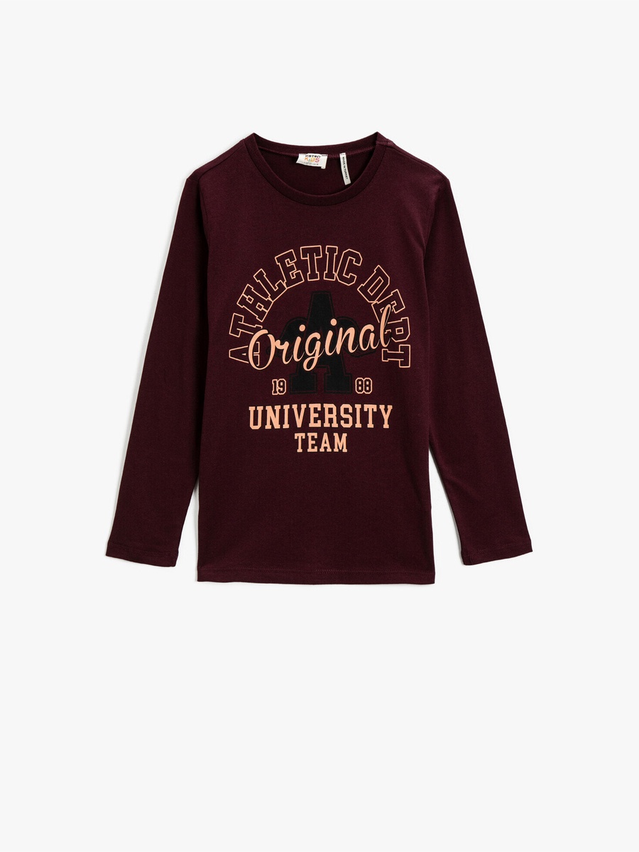 Maroon Long-Sleeve Graphic T-Shirt with Athletic Dept Print