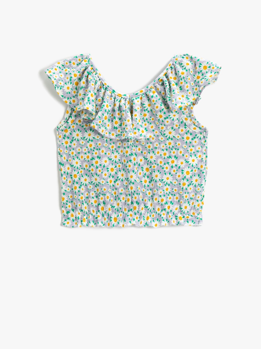Floral Crop Off-Shoulder Top with Ruffle