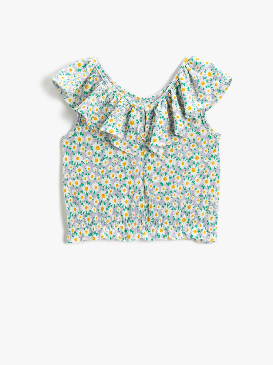 Floral Crop Off-Shoulder Top with Ruffle