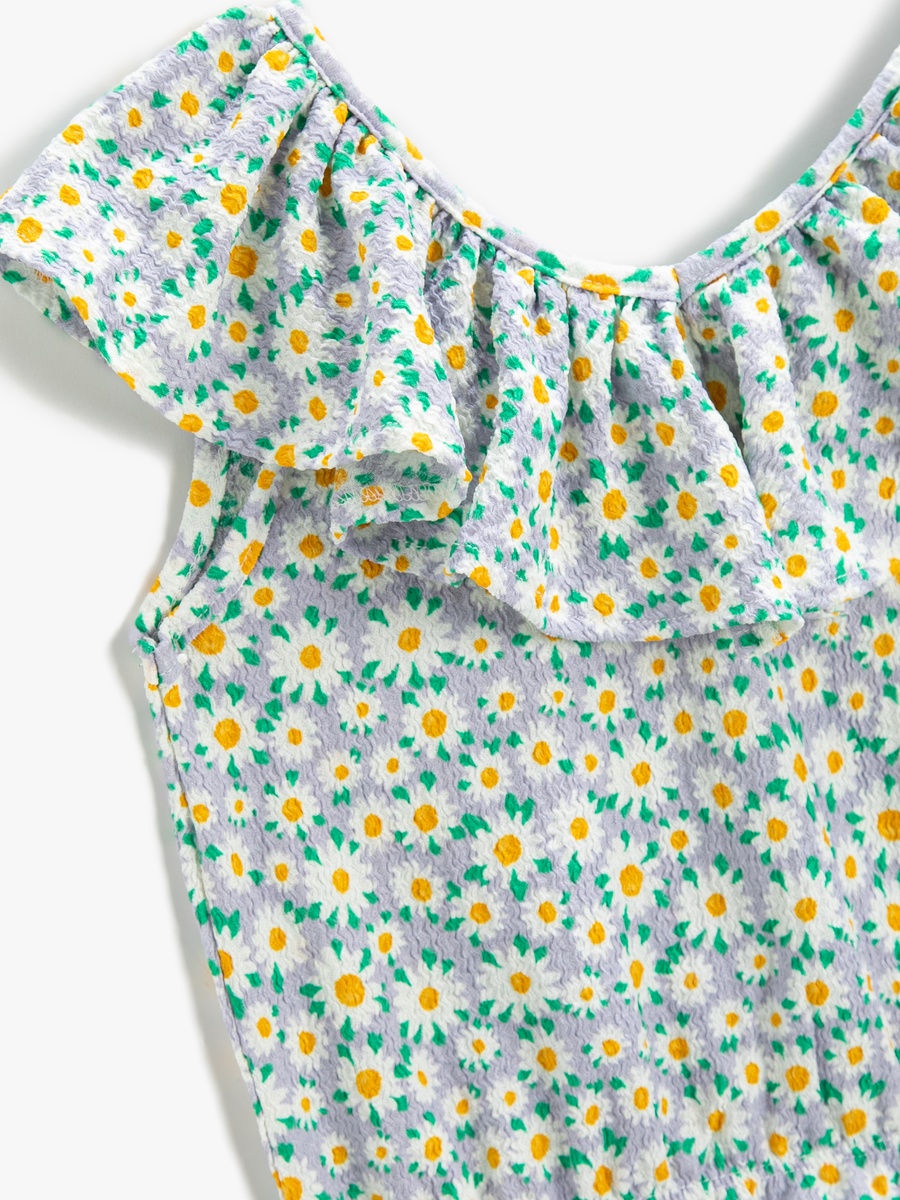 Floral Crop Off-Shoulder Top with Ruffle