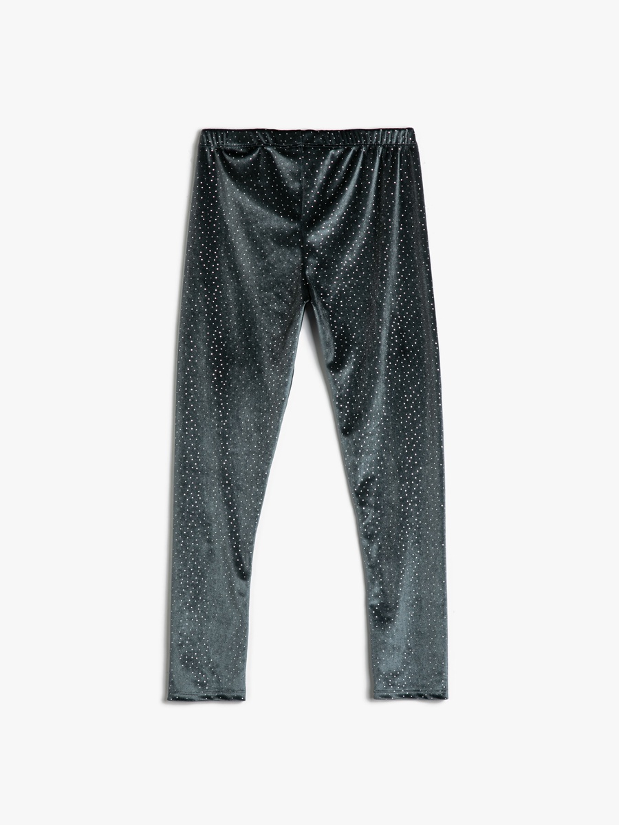 Glitter Detail Velvet Leggings with Elastic Waistband
