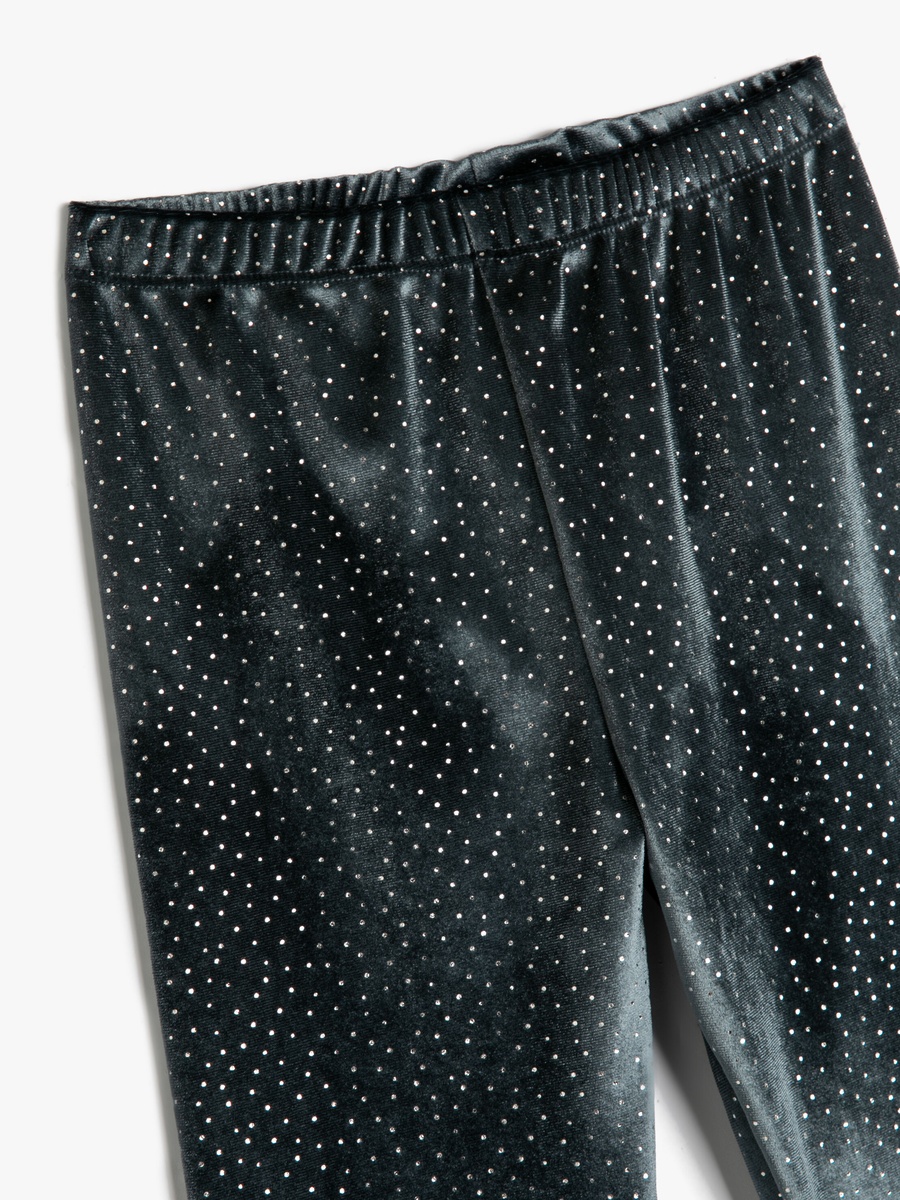Glitter Detail Velvet Leggings with Elastic Waistband