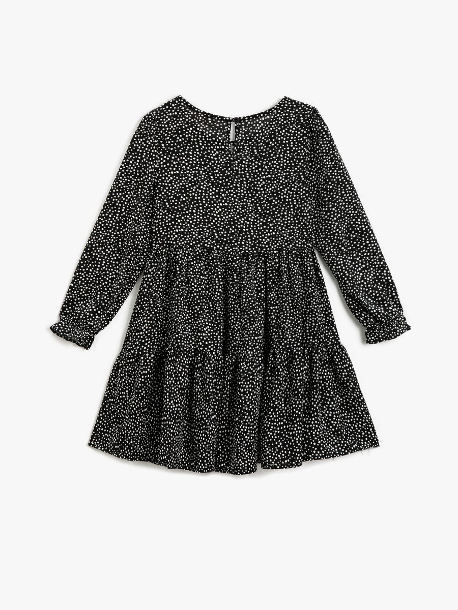 Polka-Dot Long Sleeve Dress with Crew Neck