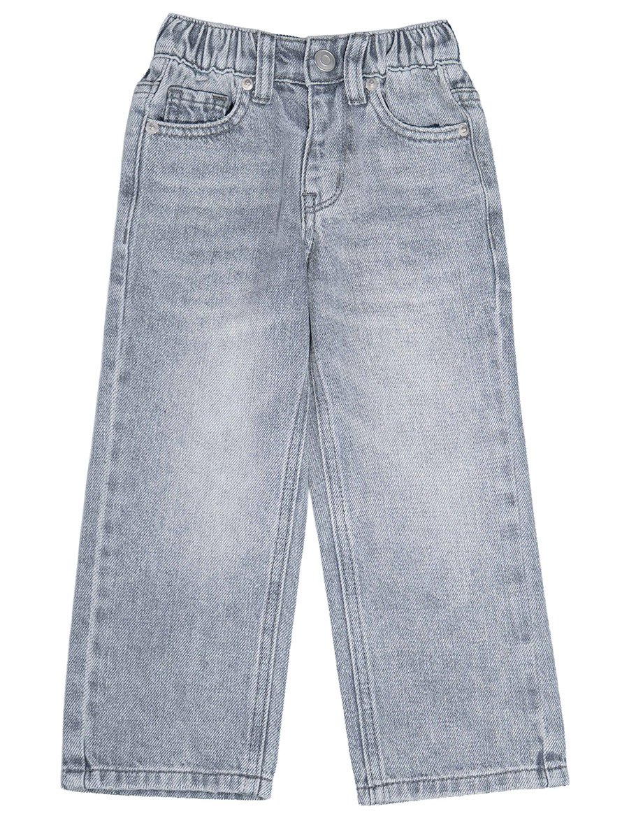 Kids Blue Straight Leg Jeans with Elastic Waist - Unisex