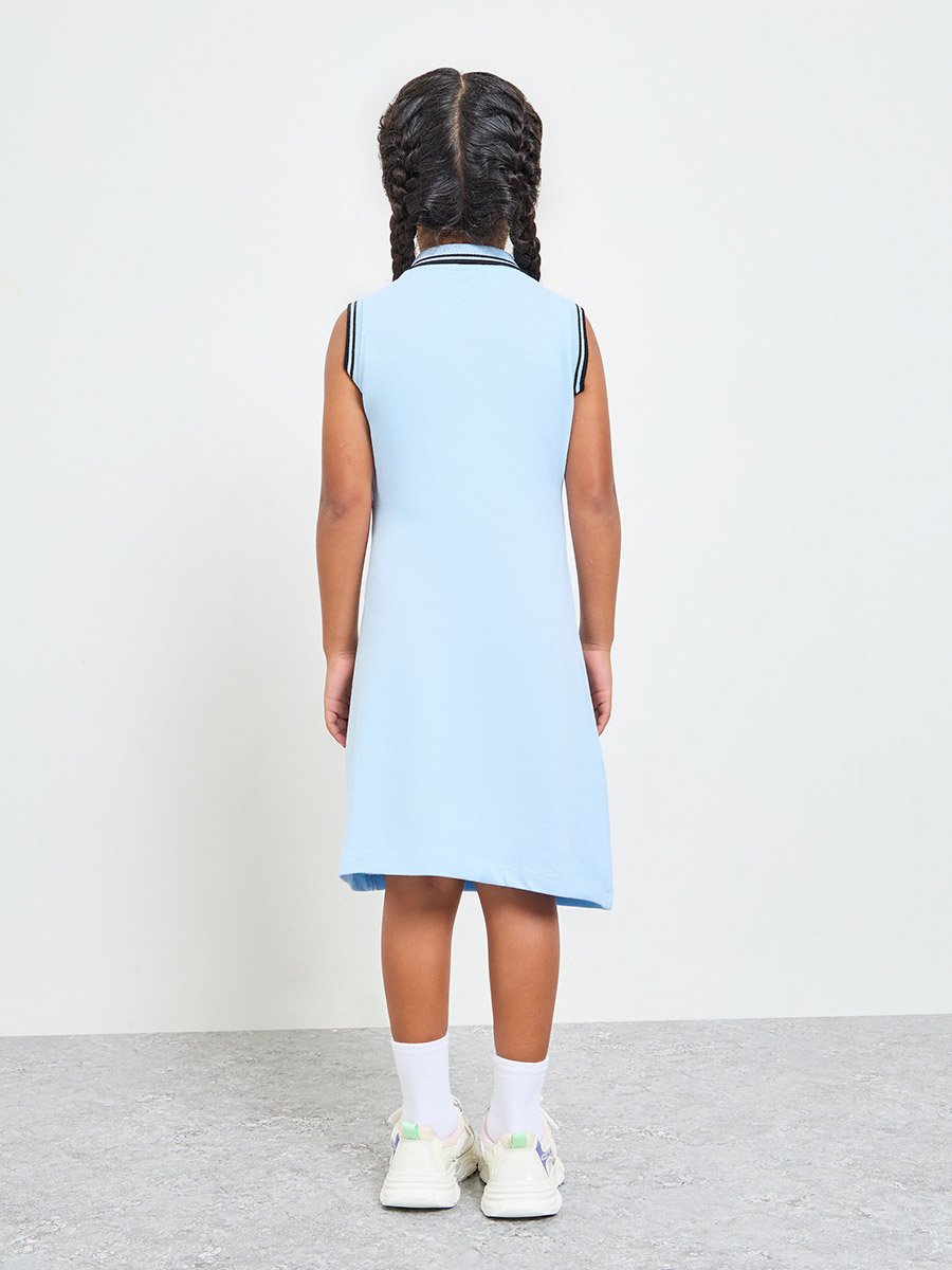 Girls Blue Polo T-Shirt Dress with Tipping Detail