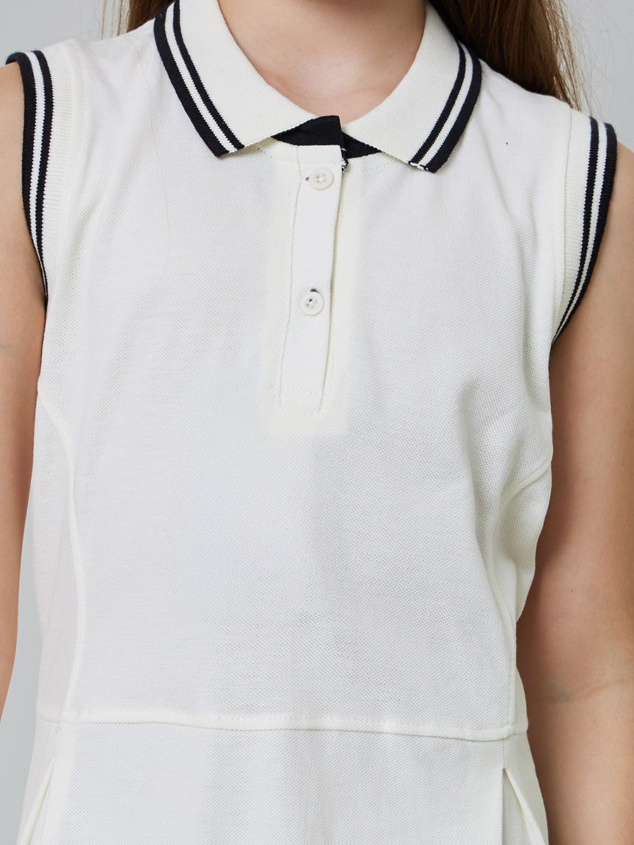 Girls Contrast Rib Tipped Sleevless Polo Dress
