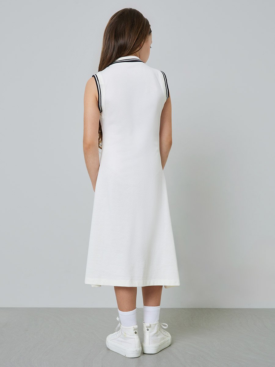 Girls Contrast Rib Tipped Sleevless Polo Dress