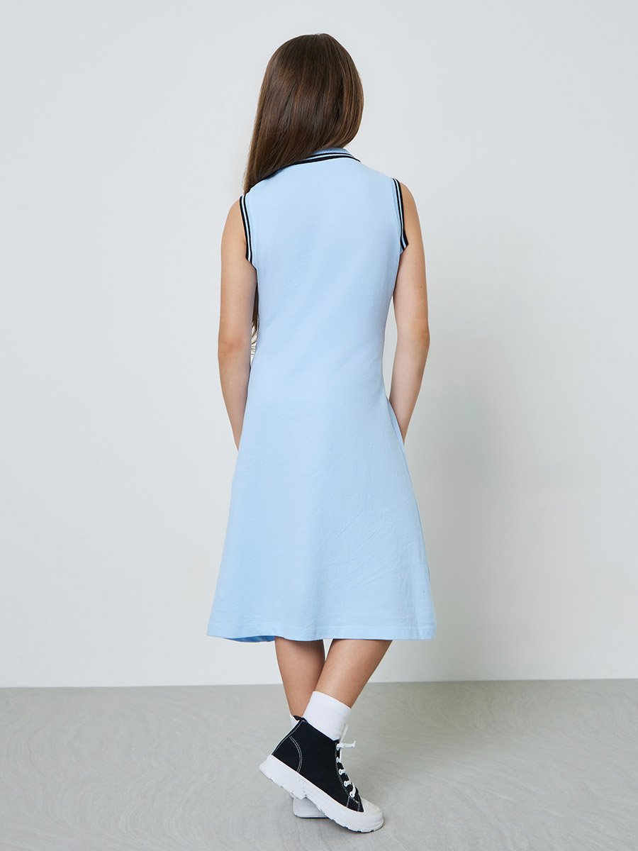 Girls Contrast Rib Tipped Sleevless Polo Dress