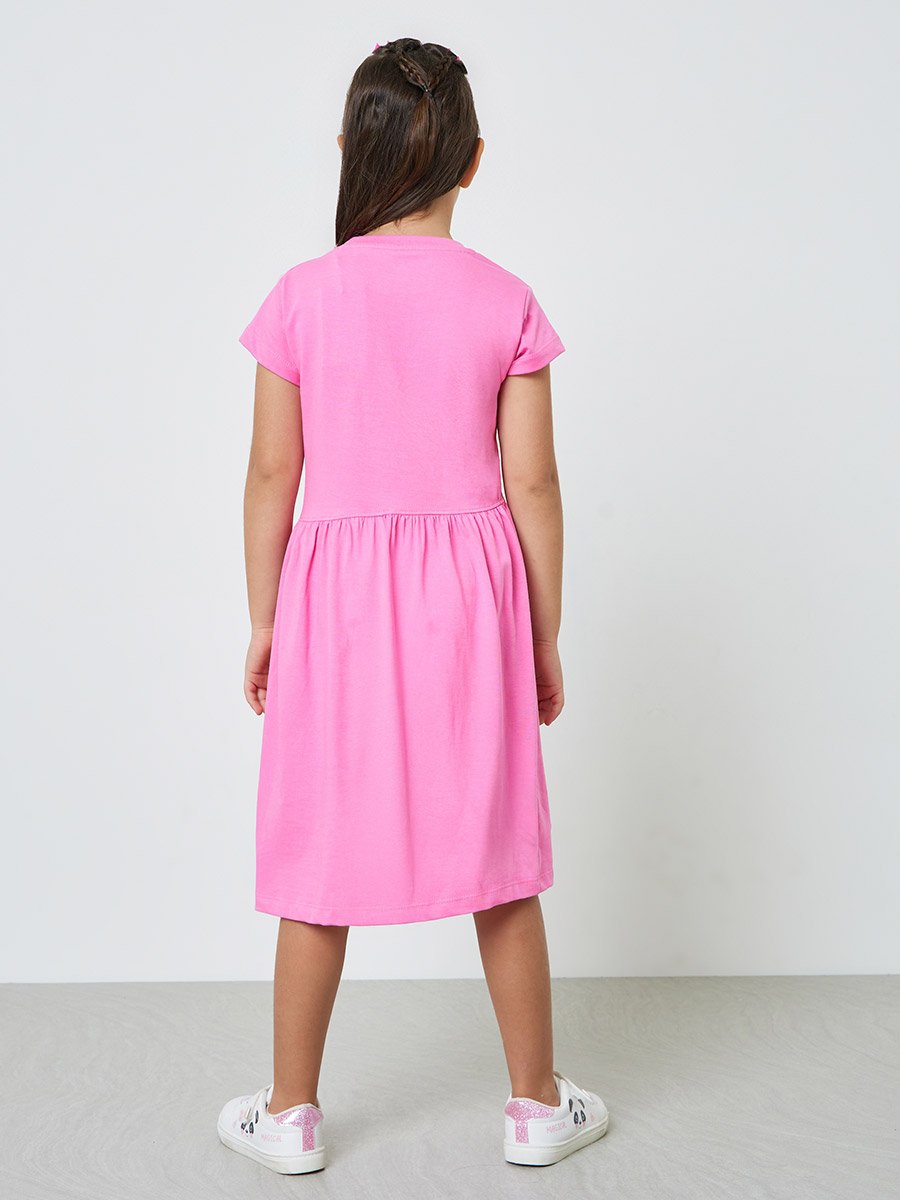Girls Text Print Round Neck T-Shirt Dress