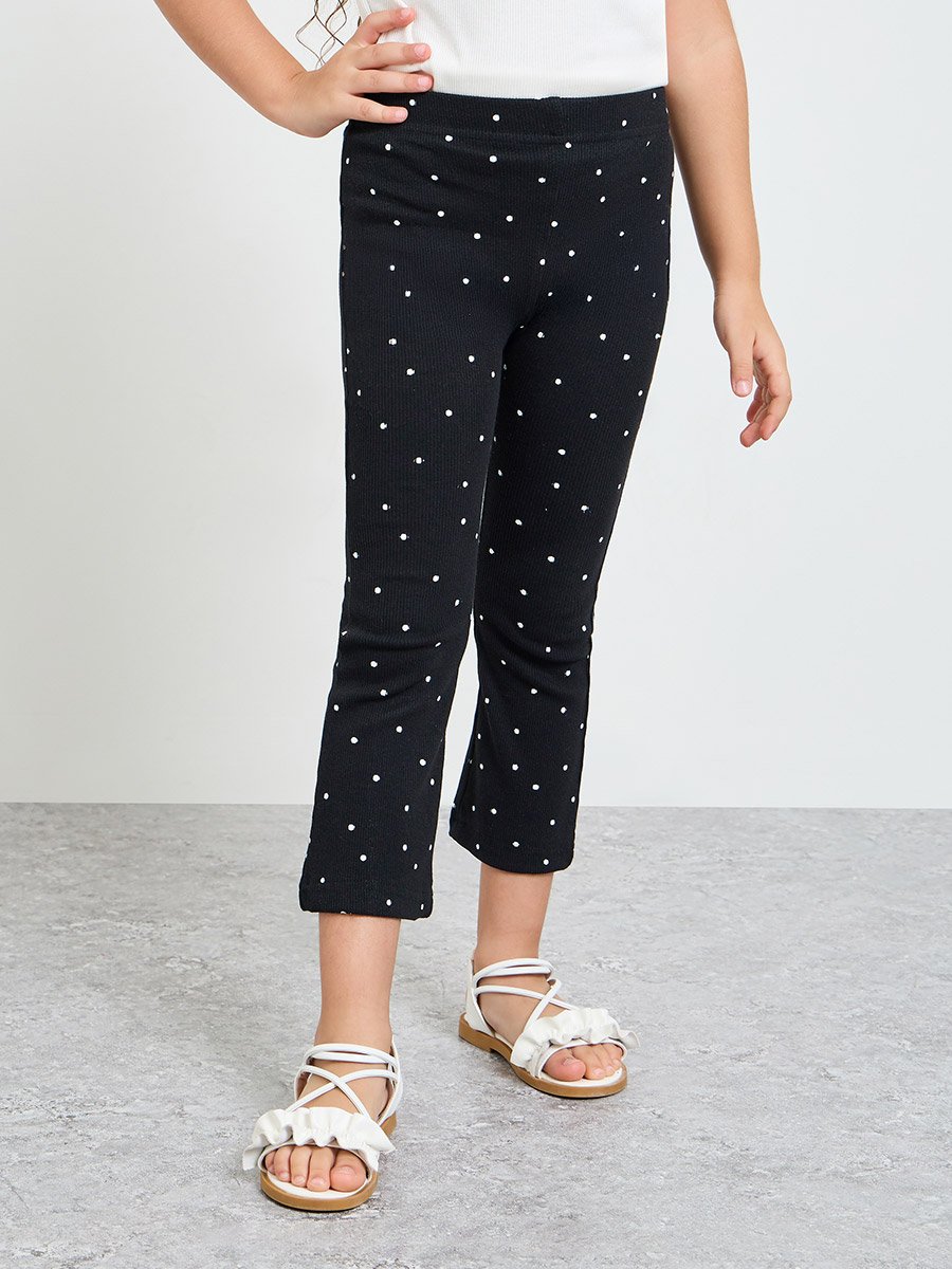 Girls Dot Print Ribbed Leggings