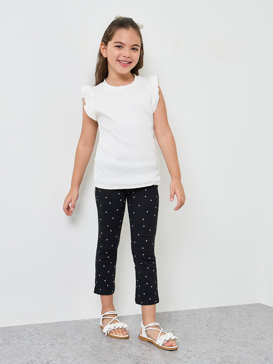Girls Dot Print Ribbed Leggings