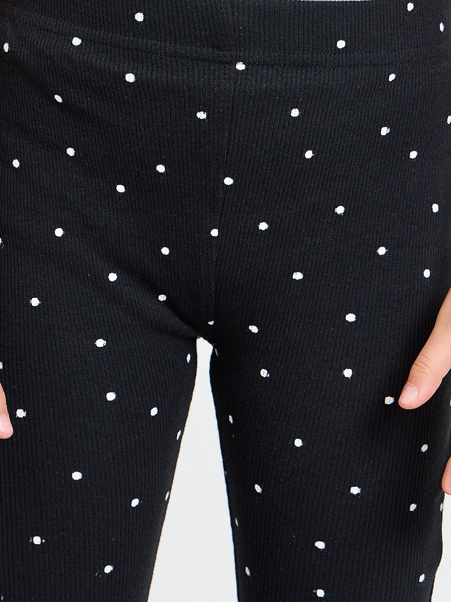 Girls Dot Print Ribbed Leggings