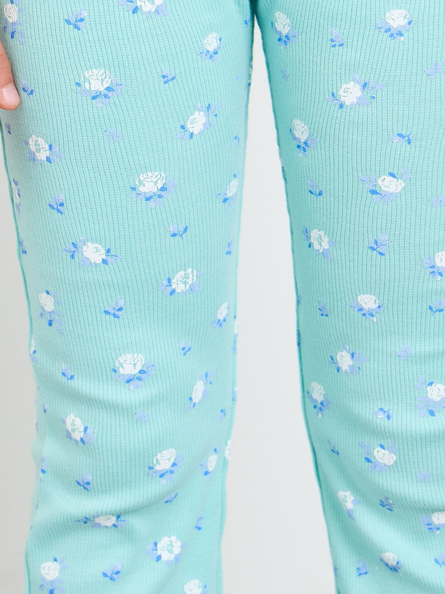 Girls Floral Print Ribbed Leggings