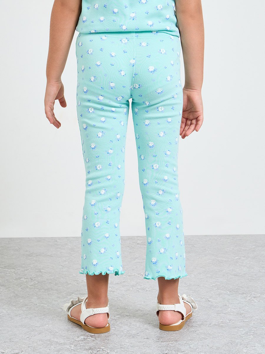 Girls Floral Print Ribbed Leggings
