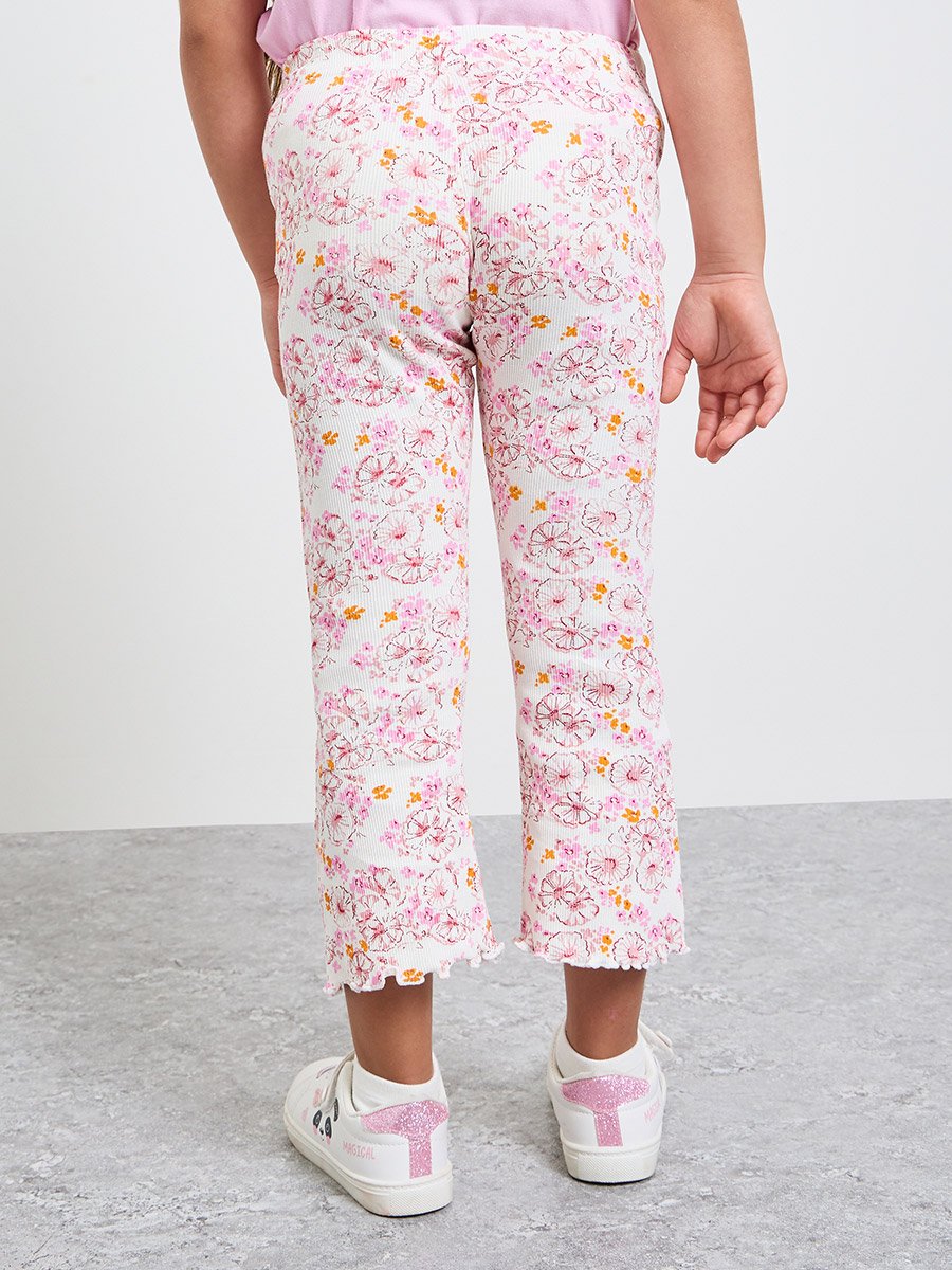 Girls Floral Print Ribbed Leggings