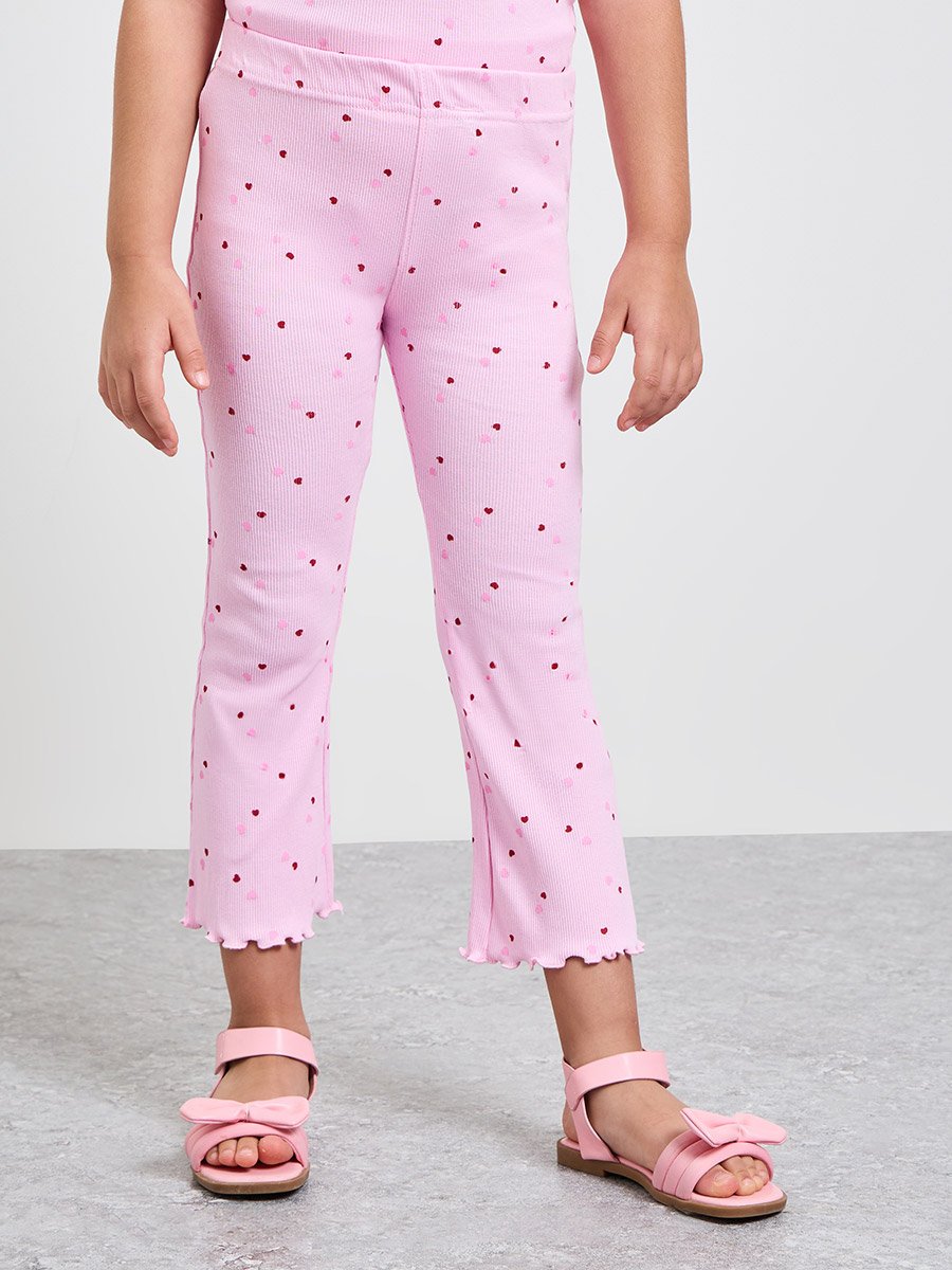 Girls Heart Print Ribbed Leggings