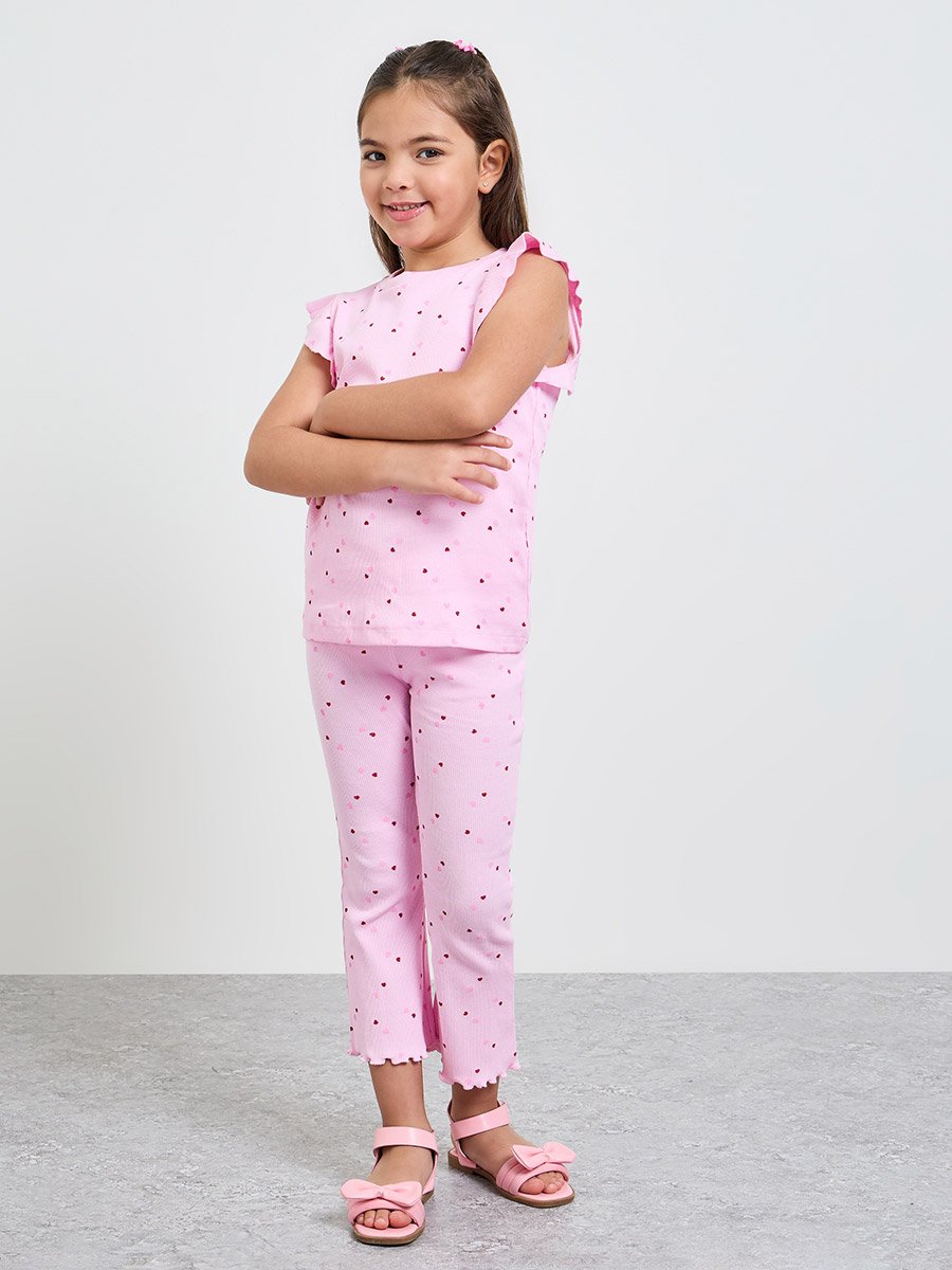 Girls Heart Print Ribbed Leggings