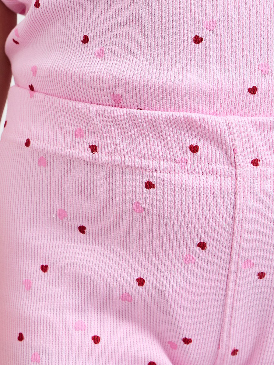 Girls Heart Print Ribbed Leggings