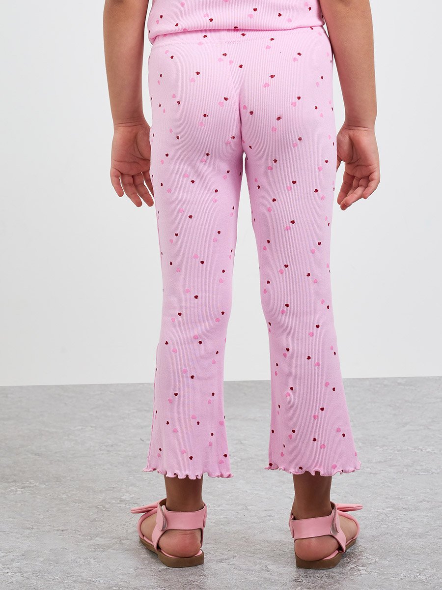 Girls Heart Print Ribbed Leggings