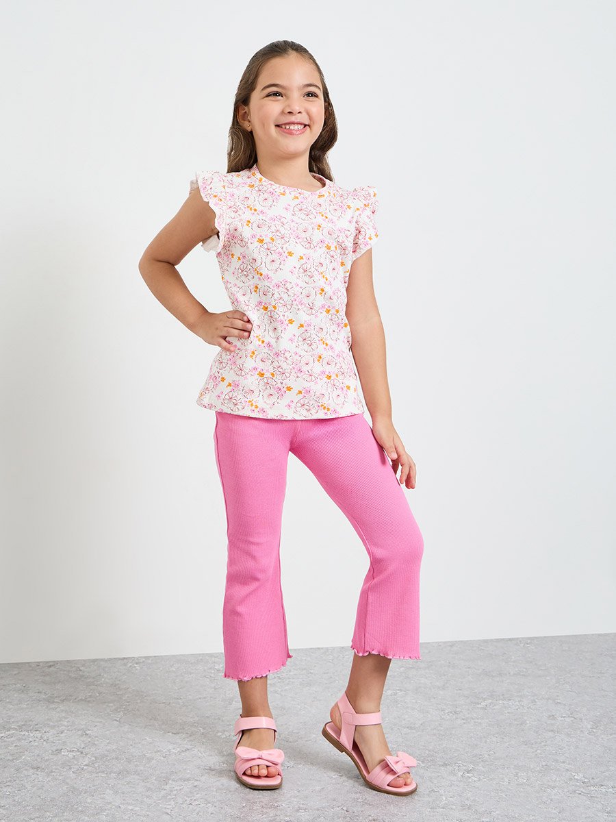 Girls Ribbed Flared Leggings