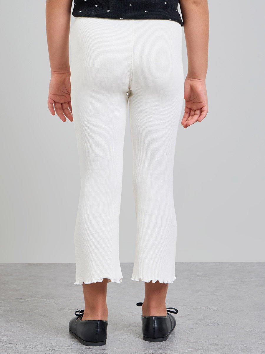Girls Ribbed Leggings with Lettuce Edge