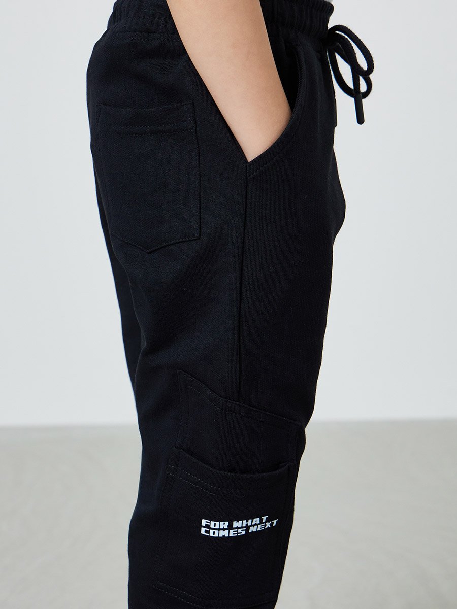 Kids Black Cotton Joggers with Pocket Detail