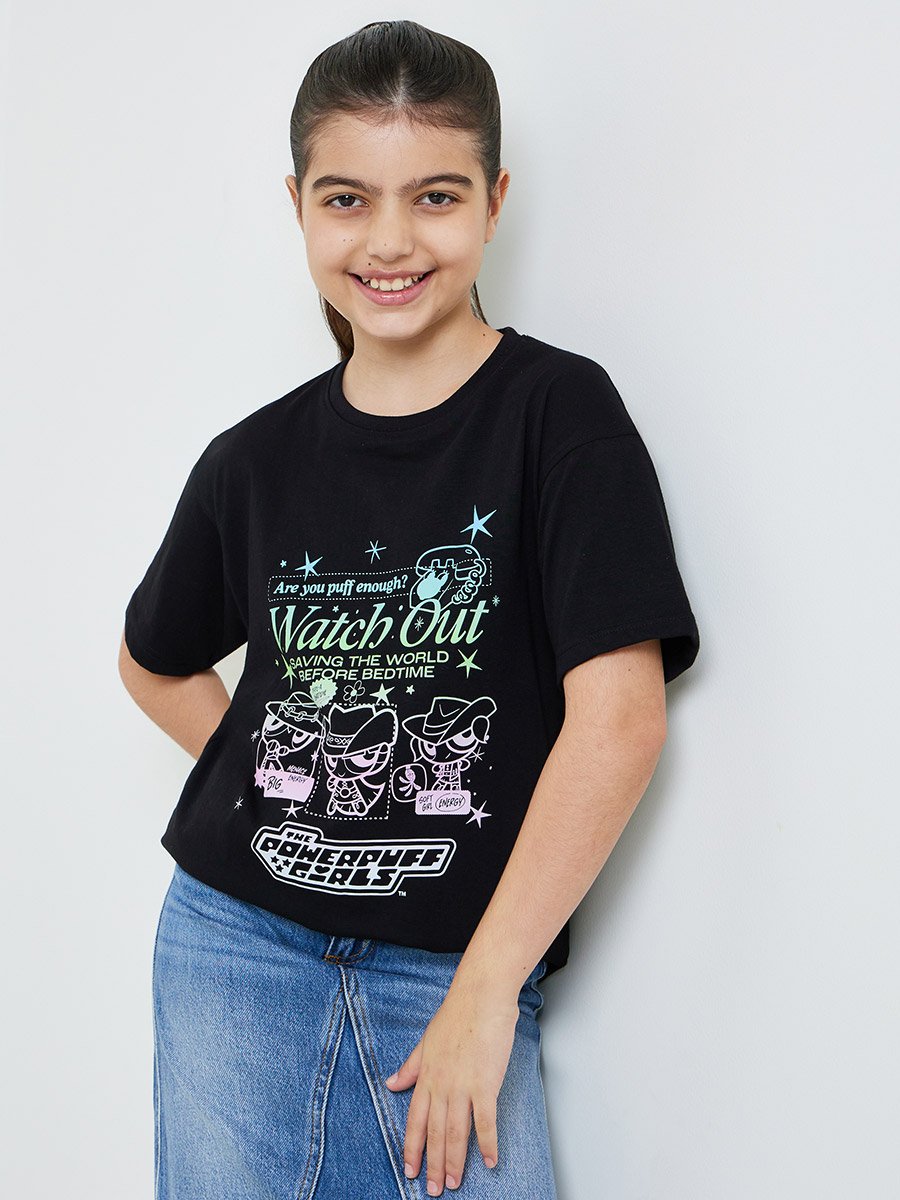 Teen Girls Black Powerpuff Girls Oversized T-Shirt