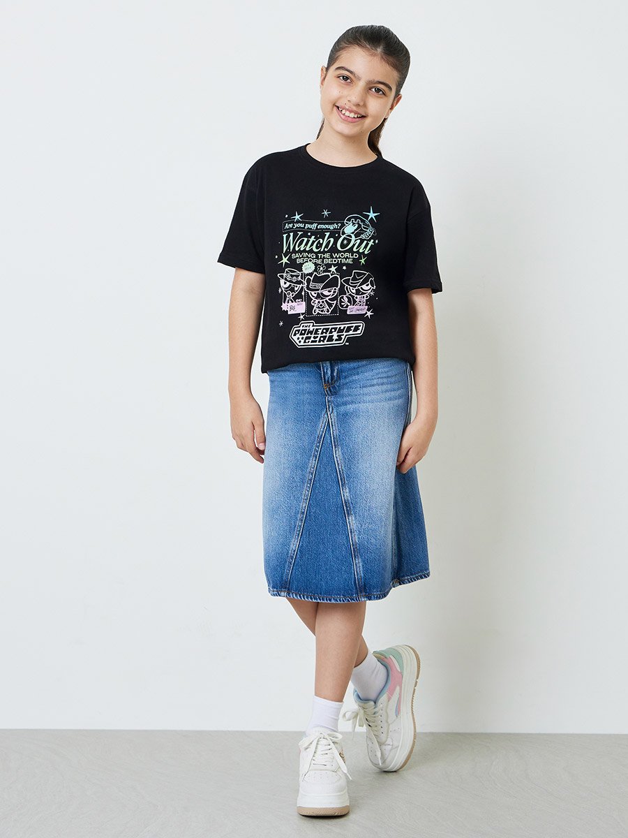 Teen Girls Black Powerpuff Girls Oversized T-Shirt