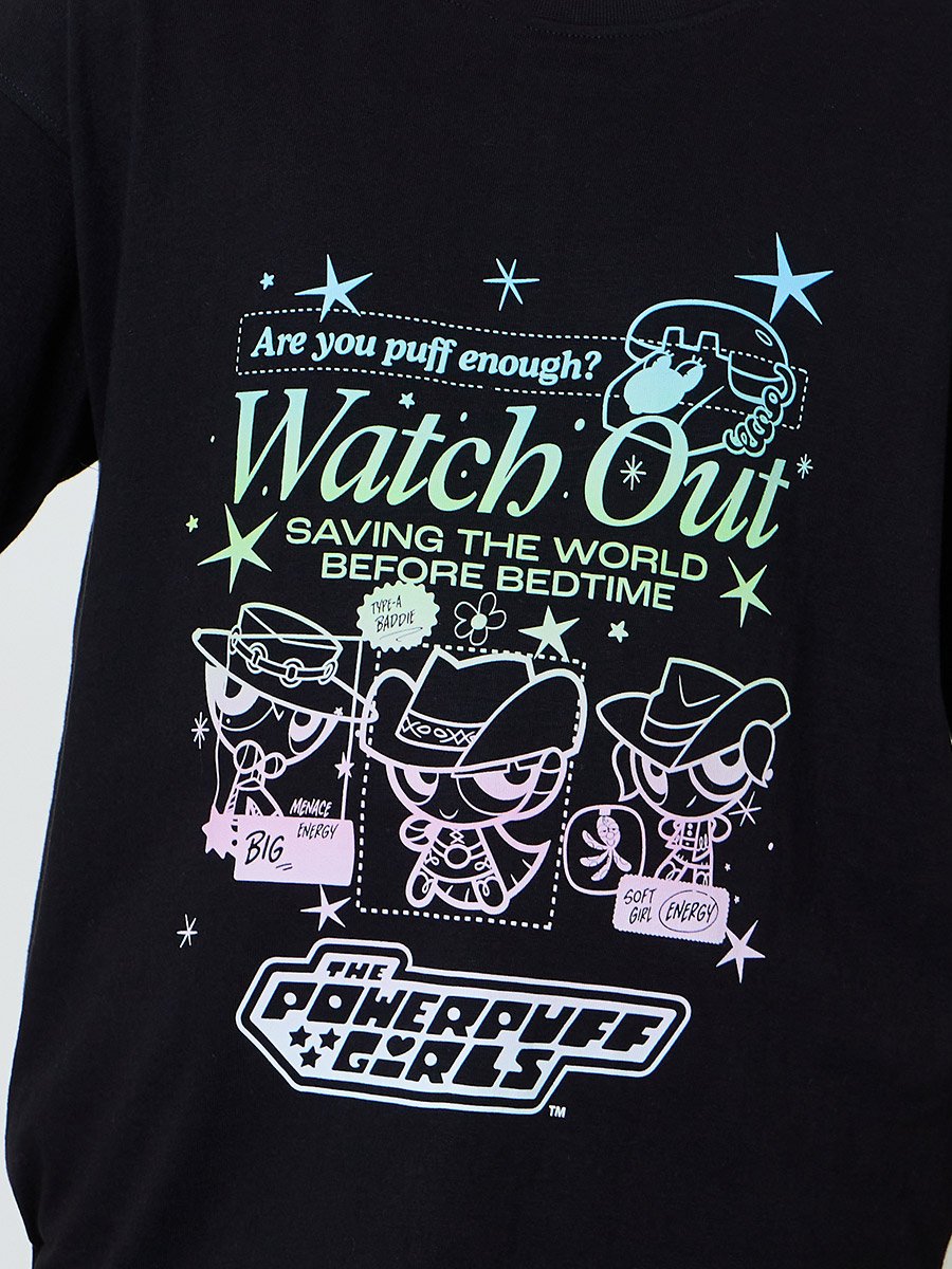 Teen Girls Black Powerpuff Girls Oversized T-Shirt