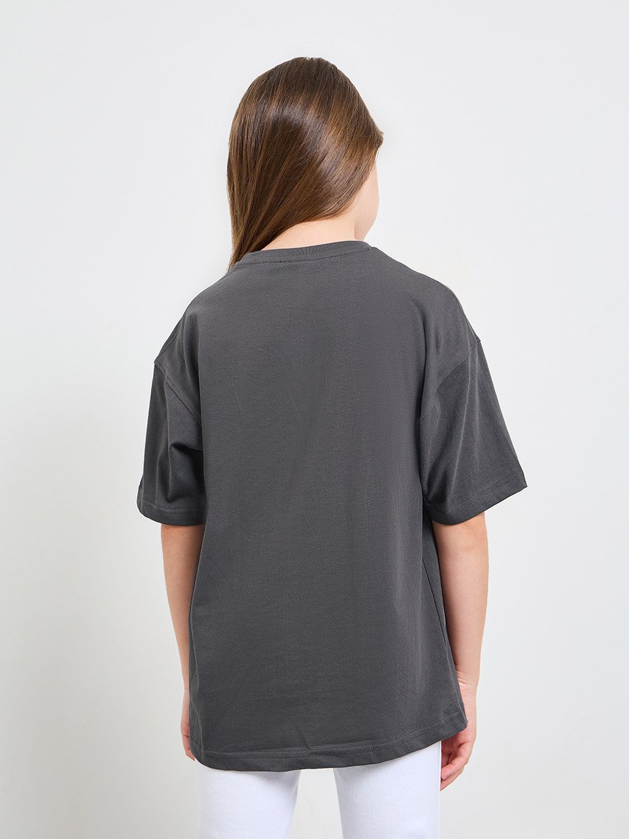 Teen Girls Grey Mickey Mouse Print Cotton Oversized T-Shirt