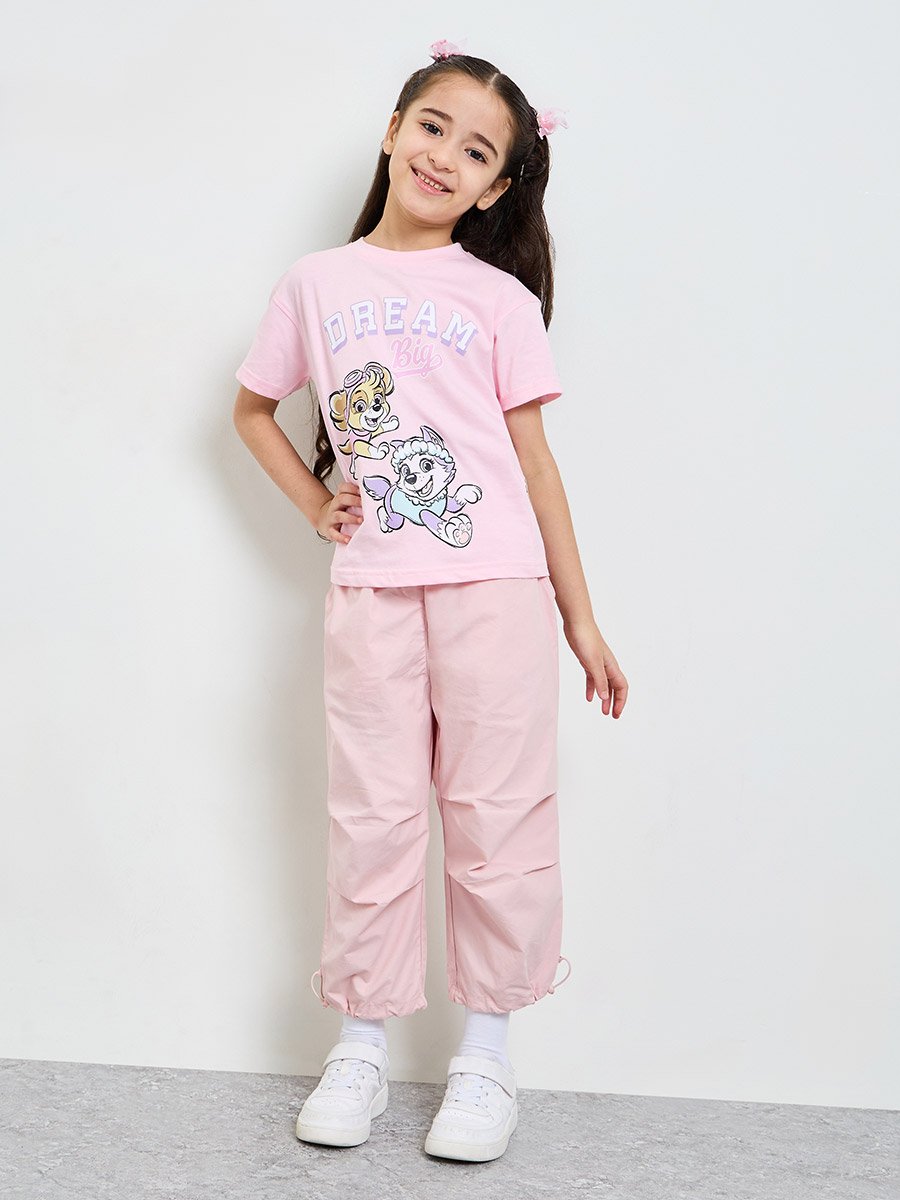 Girls Pink Paw Patrol Print Cotton T-Shirt