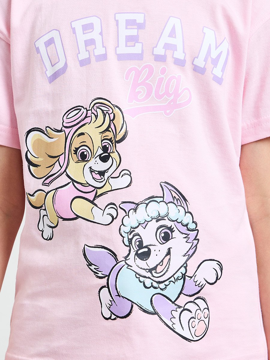 Girls Pink Paw Patrol Print Cotton T-Shirt