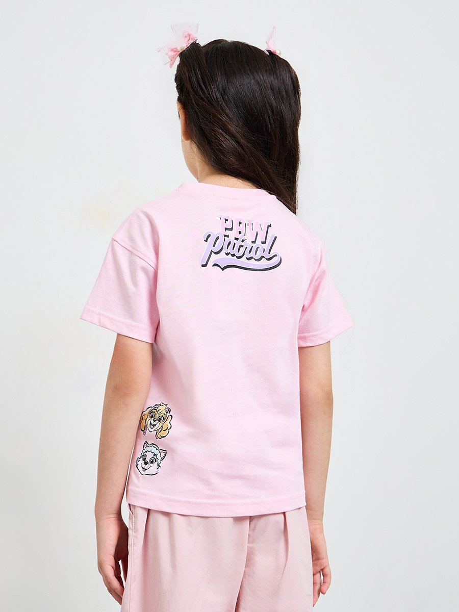Girls Pink Paw Patrol Print Cotton T-Shirt