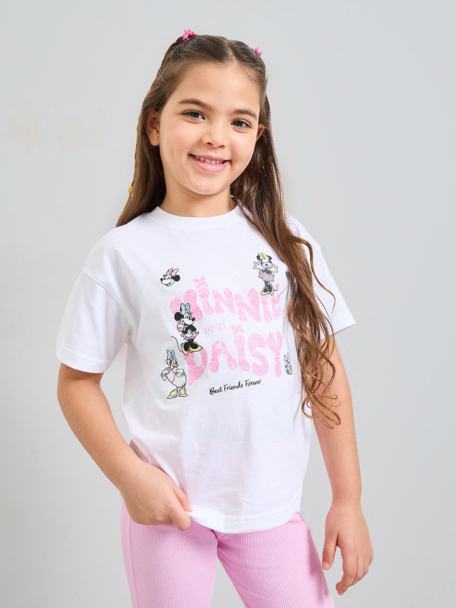 Girls White Minnie and Daisy Graphic Cotton T-Shirt