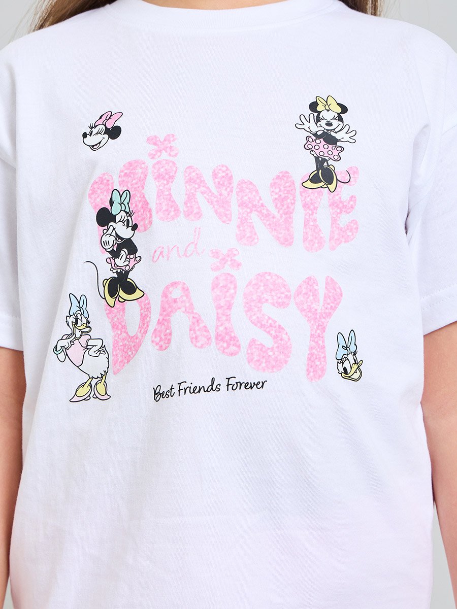 Girls White Minnie and Daisy Graphic Cotton T-Shirt