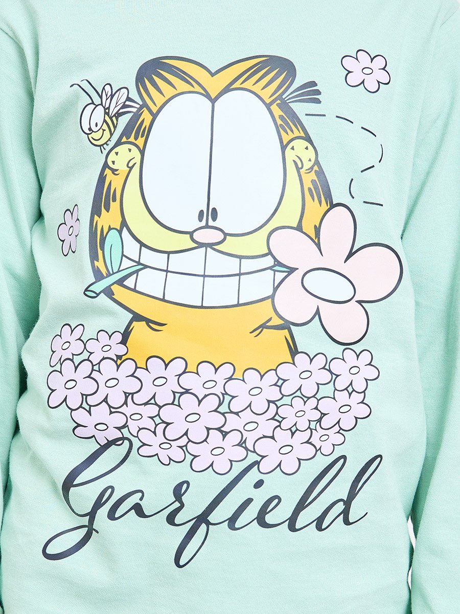 Girls Garfield Cotton Long Sleeve T-Shirt and Pyjama Set