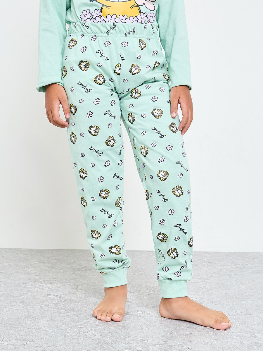 Girls Garfield Cotton Long Sleeve T-Shirt and Pyjama Set