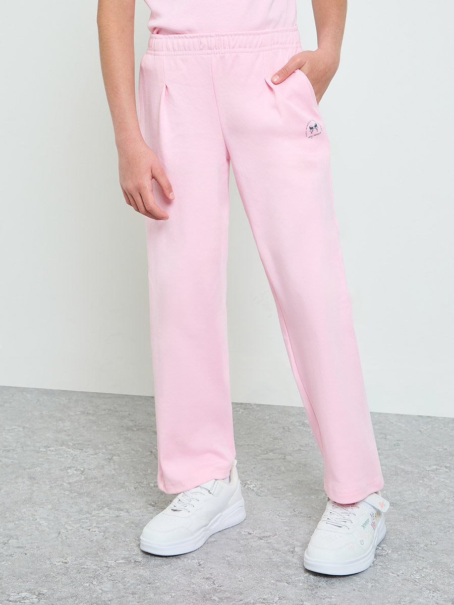 Girls Light Pink Crop Top with Straight Leg Joggers Set
