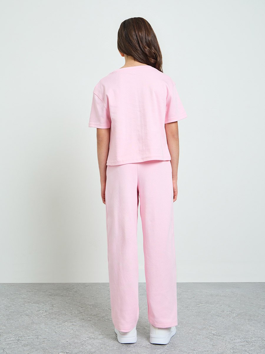 Girls Light Pink Crop Top with Straight Leg Joggers Set