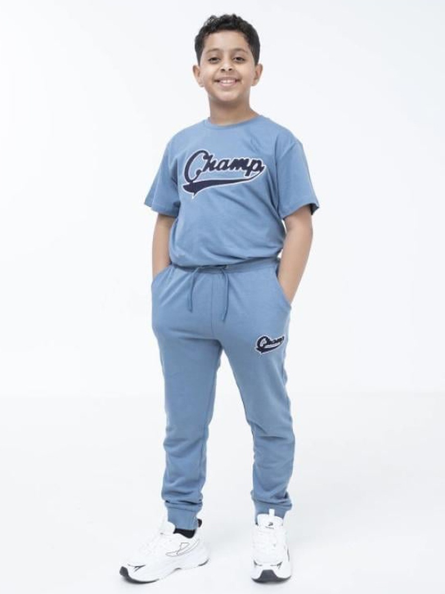 Teen Boys Blue Cotton Printed Joggers