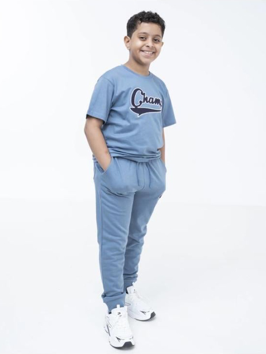 Teen Boys Blue Cotton Printed Joggers