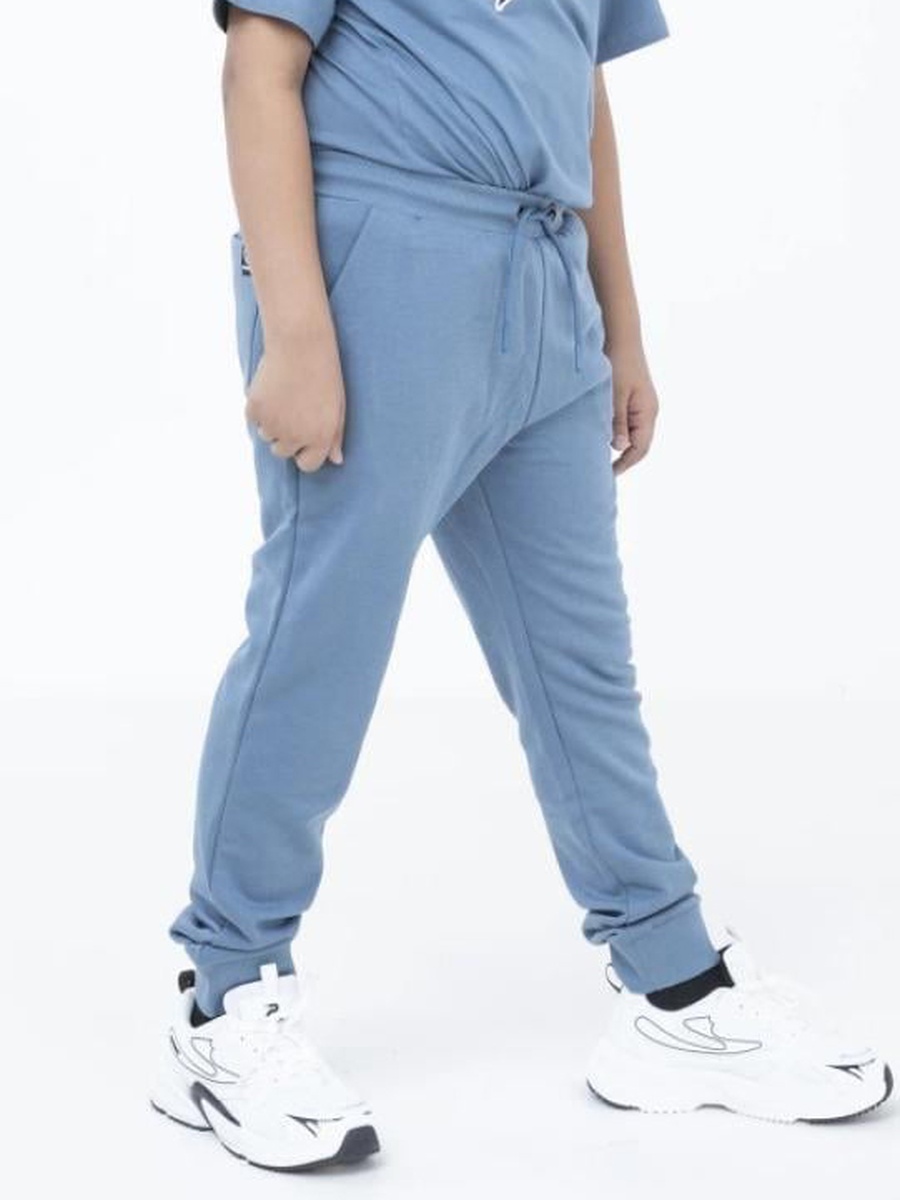 Teen Boys Blue Cotton Printed Joggers